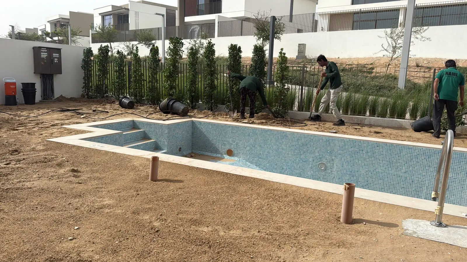 Swimming pool under construction at a villa
